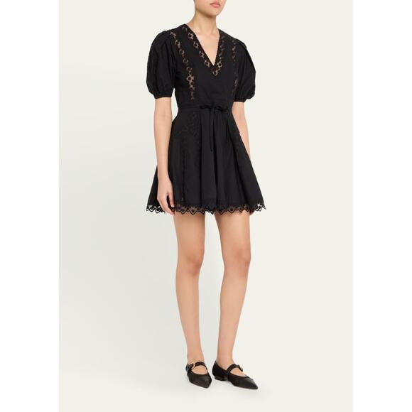 Ulla Johnson Camila Embroidered Trim Mini Dress in Black 0 - Picture 2 of 7